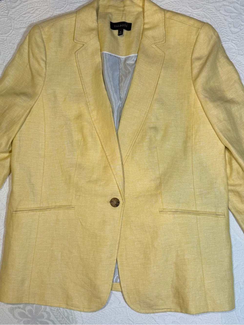 100% Linen Blazer Yellow Lightweight Jacket Women’s Sz 16 Talbots 1Button